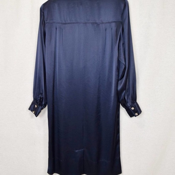 LIZ CLAIBORNE long sleeve navy color satin dress * - Picture 4 of 8